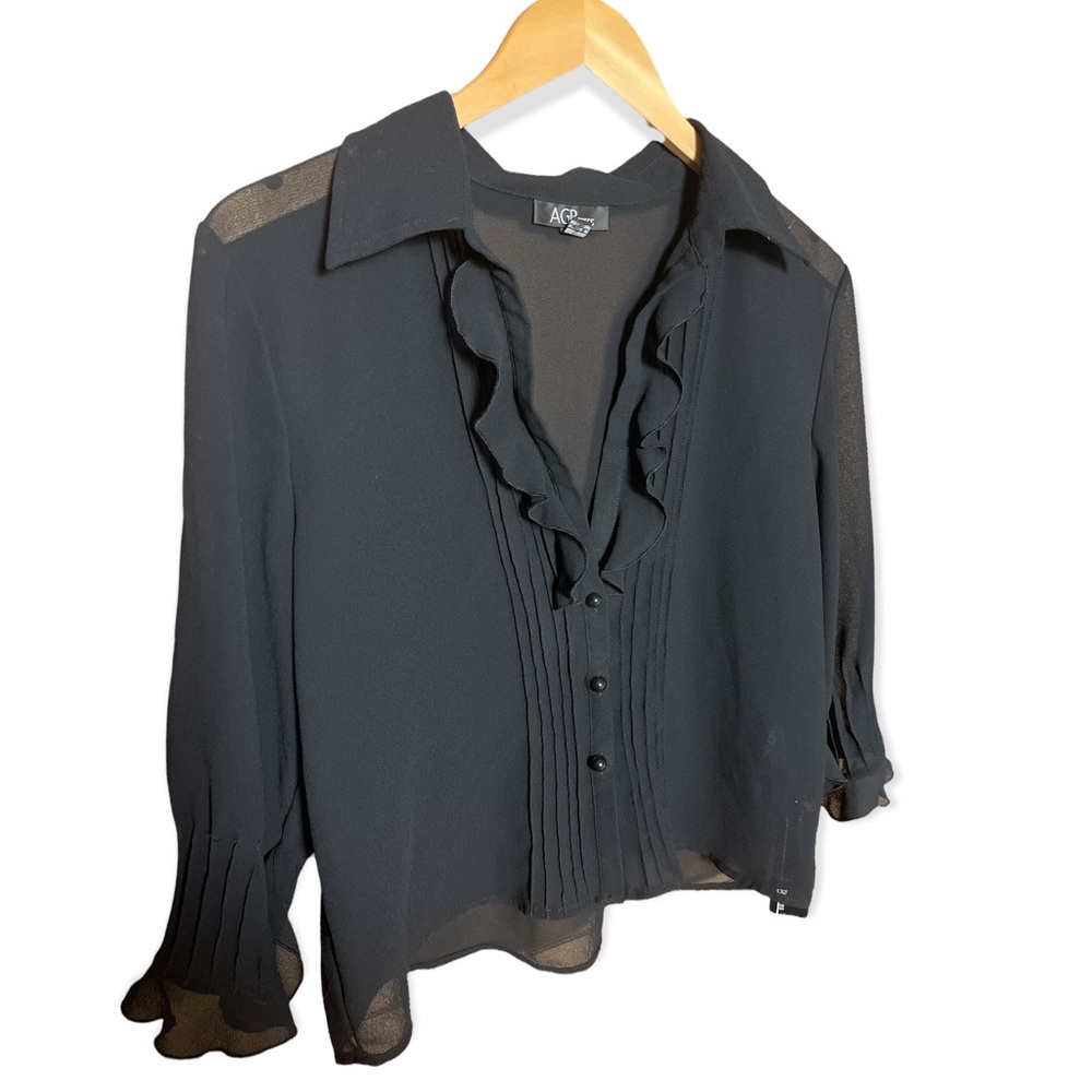 AGB Sheer Black Sleeved Blouse NWT
